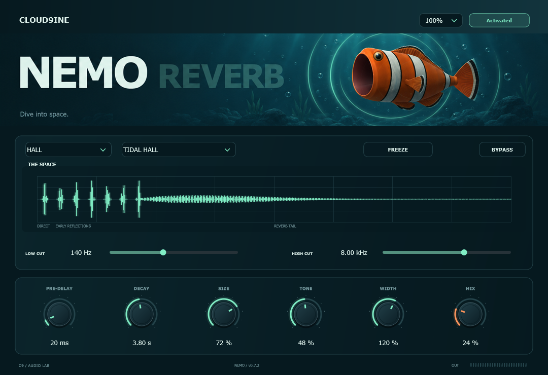 Oberfläche von NEMO Reverb